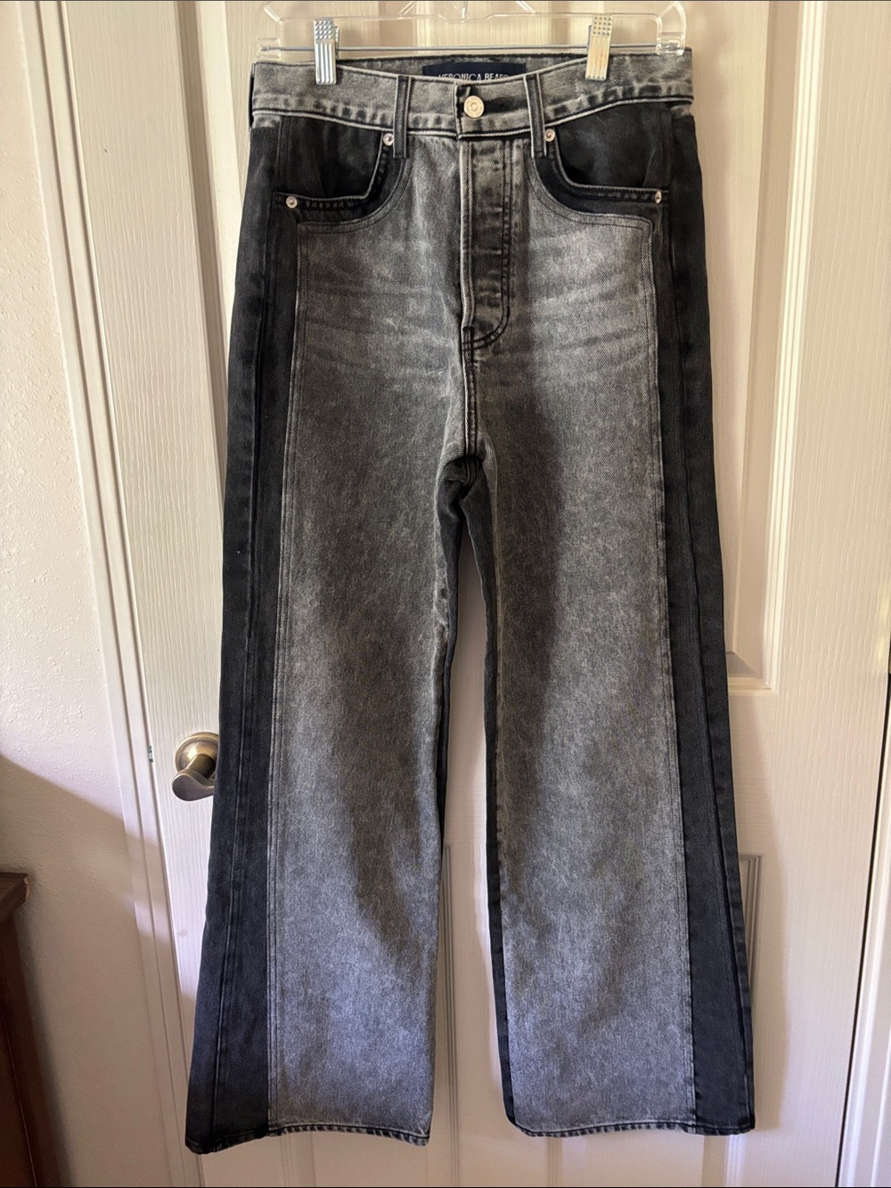 Veronica Beard Two-Tone Black and Gray Wide-Leg Jeans